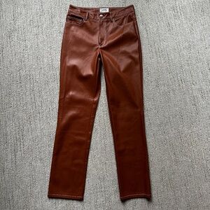 STAUD Vegan Leather Stitch Detail Cognac Pant Sz 4 NEW!!